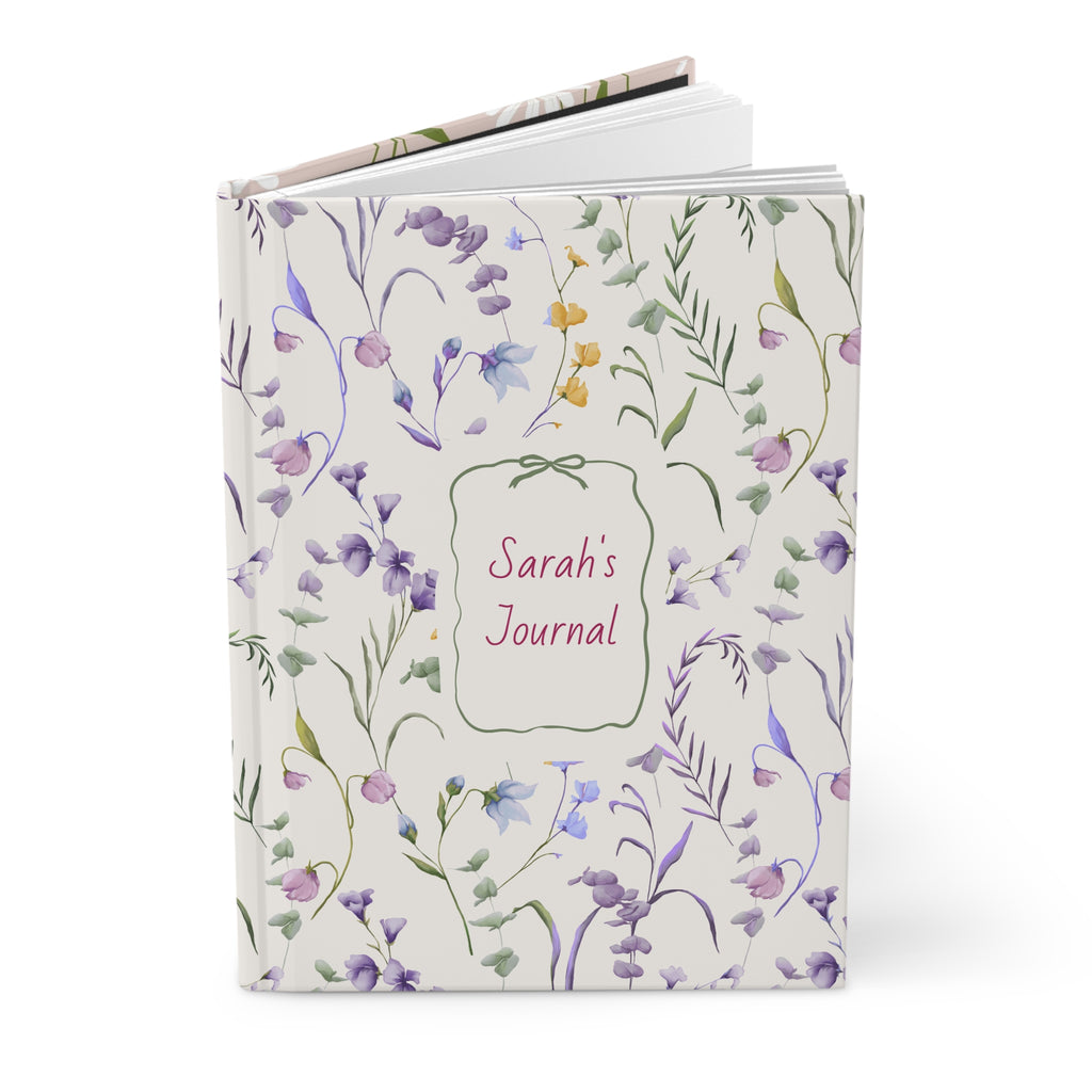 Floral Hardcover Journal — Matte Daisy & Wildflower Notebook, Personalized Name Label