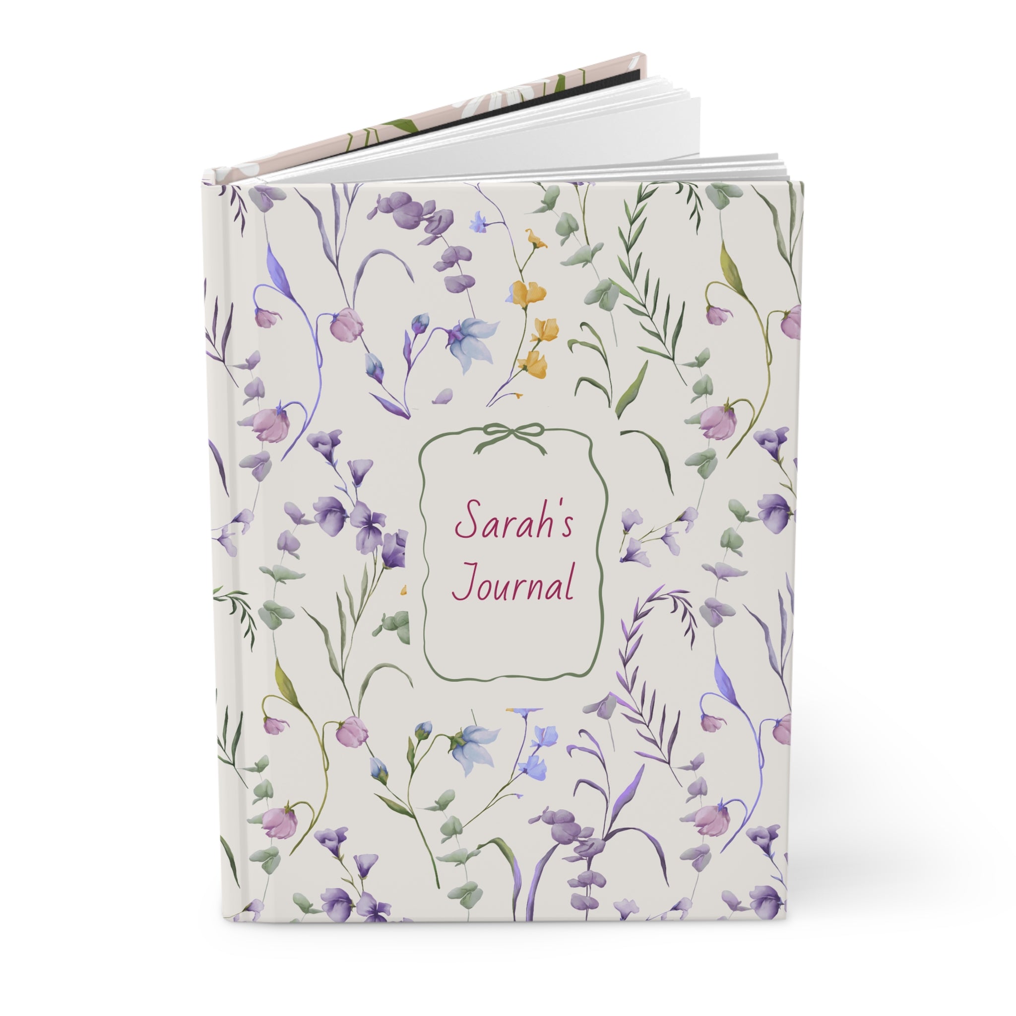 Floral Hardcover Journal — Matte Daisy & Wildflower Notebook, Personalized Name Label