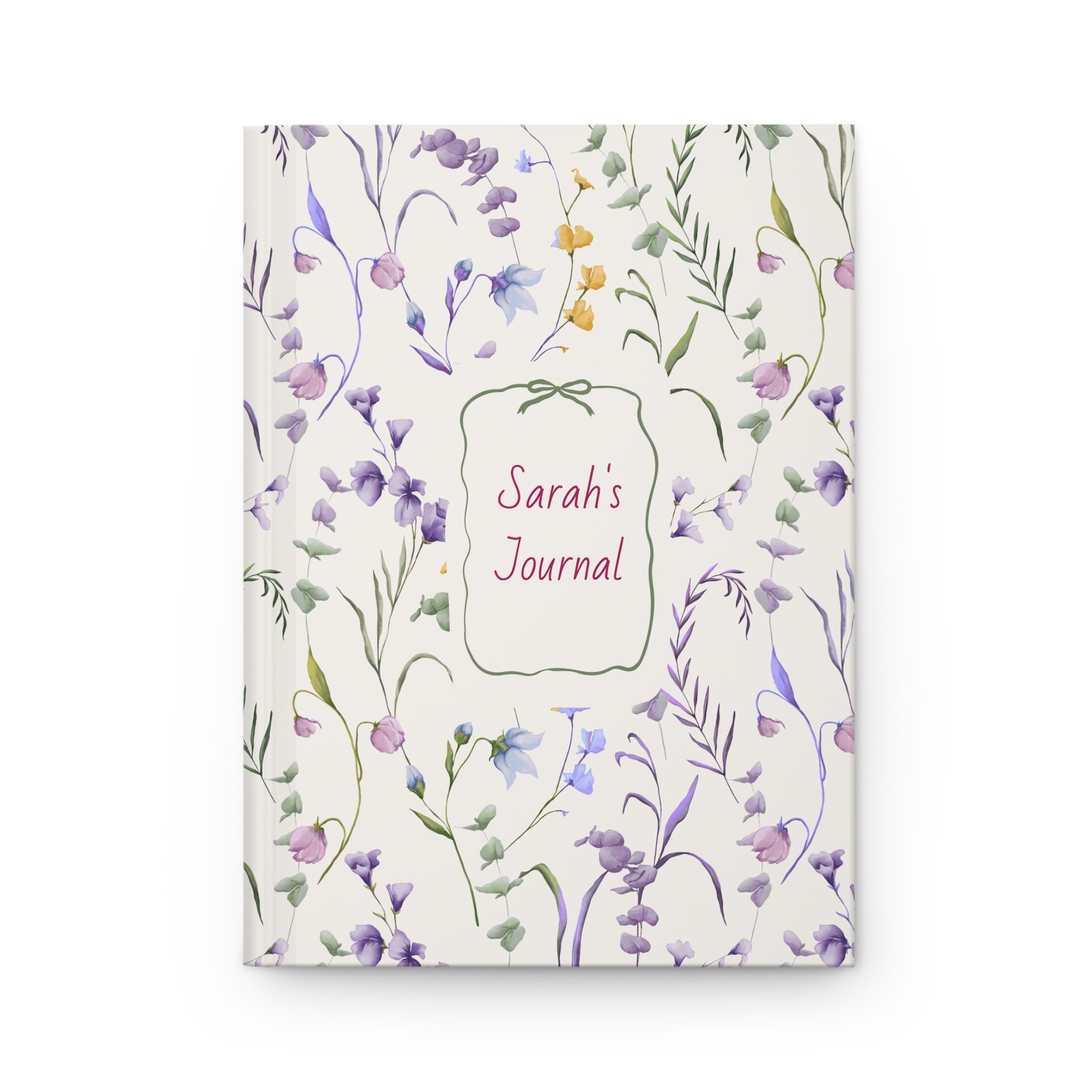 Floral Hardcover Journal — Matte Daisy & Wildflower Notebook, Personalized Name Label